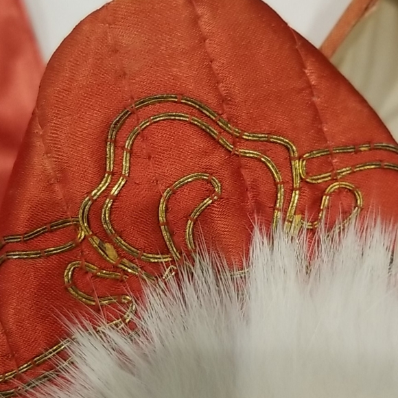 Asian Hand Embroidered Gold Dragon Red Silk Pajama Slippers Box Ensemble Size S - Picture 12 of 16